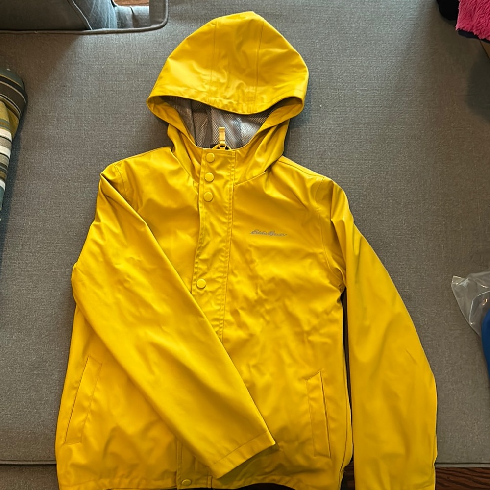 Like new Eddie Bauer yellow rain jacket / raincoat size medium (10/12)